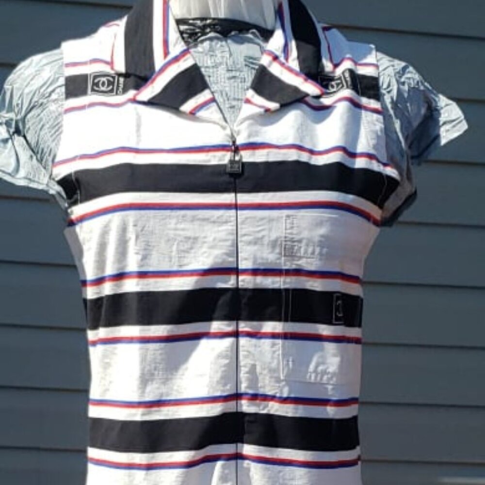 Chanel dress sleeveless 07p sportline multi color strip midi dress 38 women's